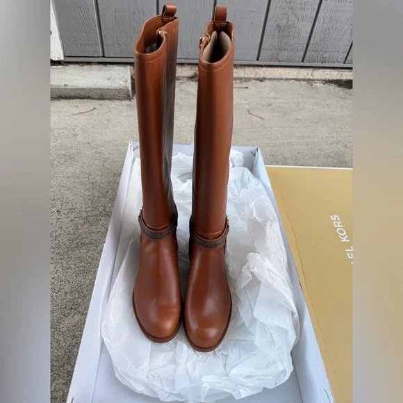 Michael Kors Mindy Leather and Signature Logo Trim Boot over the Knee - Picture 8 of 15